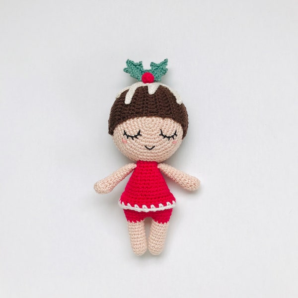 Plum the little Pudding Girl - CROCHET PATTERN - from the Christmas Collection - by oche pots - amigurumi