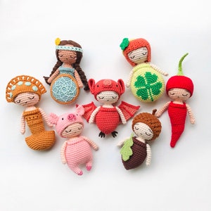 Am[i]ulets (Vol I) - CROCHET PATTERN by oche pots - 7 amigurumi amulet dolls, good luck crochet charms from around the world, lucky charms