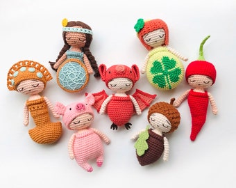 Am[i]ulets (Vol I) - CROCHET PATTERN by oche pots - 7 amigurumi amulet dolls, good luck crochet charms from around the world, lucky charms