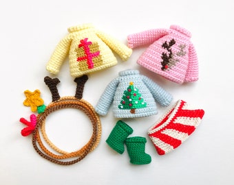 Amity Doll Christmas Costume Crochet Pattern: Sweaters, Headbands, Skirt, Boots (PDF Pattern)