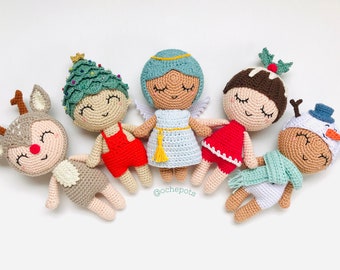 Christmas Collection - PATTERN BUNDLE - Reindeer - Christmas Tree - Angel - Plum Pudding - Snowgirl - by oche pots - amigurumi - crochet