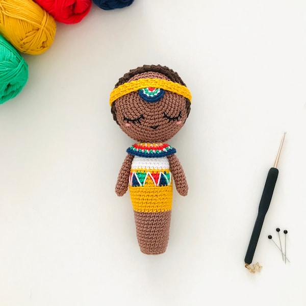 Amahle the Zulu Doll - CROCHET PATTERN - from the World of Dolls Collection - South AFRICA - by oche pots - amigurumi - peg doll