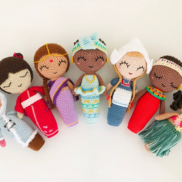 World of Dolls Collection (*A*) - PATTERN BUNDLE - crochet - amigurumi - oche pots - Inuit, Japan, India, Ghana, Dutch, Maasai, Hawaii