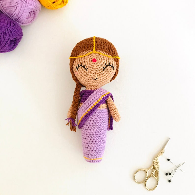 Priya the Indian Doll CROCHET PATTERN from the World of Dolls Collection by oche pots amigurumi doll sari peg doll image 1