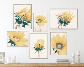 Sunflower Gallery Wall Set, Set of 6 Prints, Farmhouse Art, Floral Art, Yellow Flowers, Boho Art, Modern Farmhouse Set