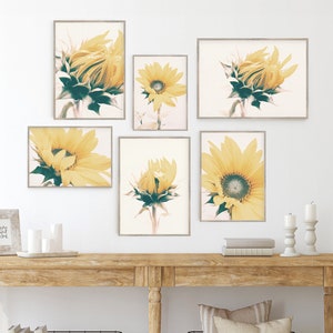 Sunflower Gallery Wall Set, Set of 6 Prints, Farmhouse Art, Floral Art, Yellow Flowers, Boho Art, Modern Farmhouse Set