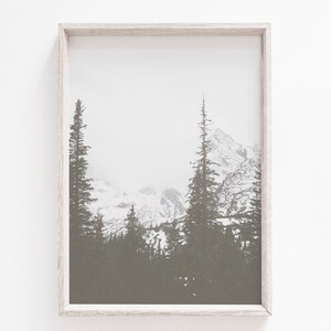 Winter Mountain Print, Pine Tree Snowy Forest Wall Art, Winter Wonderland Print, Rustic Cabin Decor, Digital Download, Large Wall Art