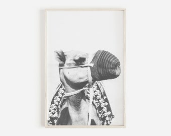 Stampa cammello, Stampa cammello bianco e nero, stampe dell'asilo nido, Boho Art Print, Camel Printable, Instant Art, Animal Prints, Poster cammello