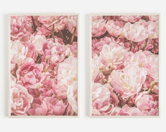 Peony Print, Set Of 2 Prints, Flowers Art Print, Flower Printable Art, Floral Wall Art, Pink Roses Pastel Wall Art Decor, Bedroom Art Poster
