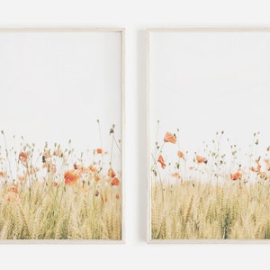 Poppy Print Set of 2, Farmhouse Flowers, Botanical Prints, Flower Print Set,Boho Prints,2 Piece Wall Art,Instant Download,Printable Wall Art