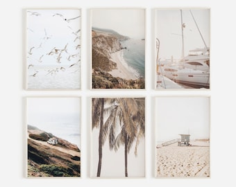 Coastal Set Boho Beach, Set of 6 Prints, Beach Wall Art Set, Boho Coastal Wall Art, Summer Printable Art, Modern Boho Decor