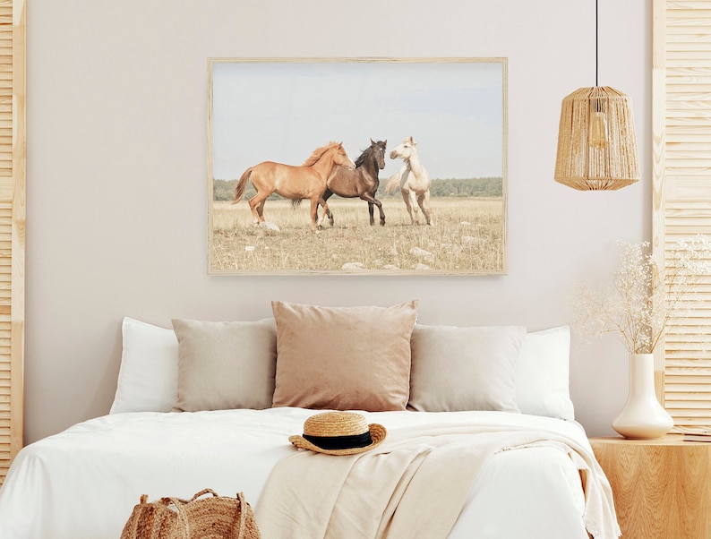 Three Horses Print Horse Wall Art Modern Farmhouse Art Etsy