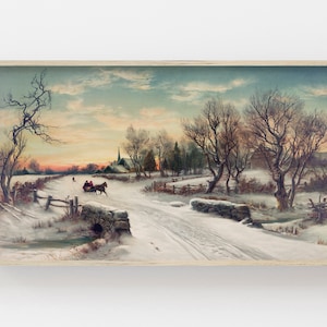 Samsung Frame TV Art | Winter Wonderland Tv | Christmas Art for Frame TV | Snowy Winter Scene | Winter Village Frame TV | Vintage Artwork