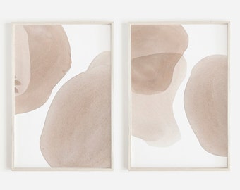 Set of 2 Abstract Watercolor Prints, Downloadable Art, Bedroom Decor, Boho Wall Art Set, Abstract Shapes Set of 2 Prints, 2 Piece Print Set