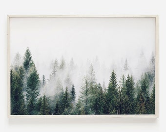 Foggy Pine Forest, Nature Wall Art, Misty Green Forest Print, Modern Home Decor, Forest Photography Art, Green Pine Forest Print, Imprimable