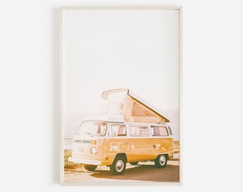 Retro Camper Van Print, Beach Decor, Surf Camper Print, Tropical Wall Art, Boho Decor, Large Poster Print, Camper Van Print, Travel Poster