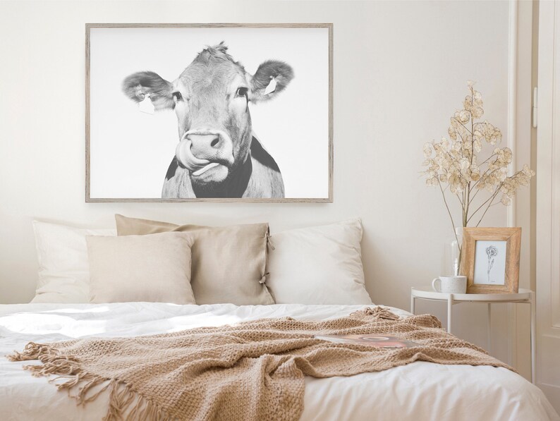 Cow Wall Art Funny Cow Print Rustic Home Decor Cattle Etsy