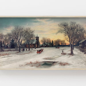 Samsung Frame TV Art | Winter Village Scene | Vintage Christmas Painting | Christmas Art for Frame TV | Instant Download | Farmhouse TV Art