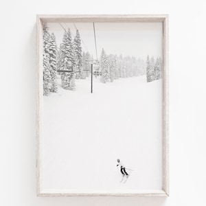 Ski Lift Wall Art, Winter Printable, Ski Hill Print, Ski Slope Wall Art, Holiday Decor, Rustic Cabin Wall Art, Snowing Winter Day, Colorado