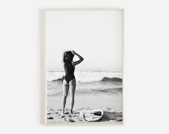 Black And White Surf Print, California Wall Art Prints, Affordable Wall Art, Surf Poster, Beach Themed Decor, Ocean Print,Printable Wall Art