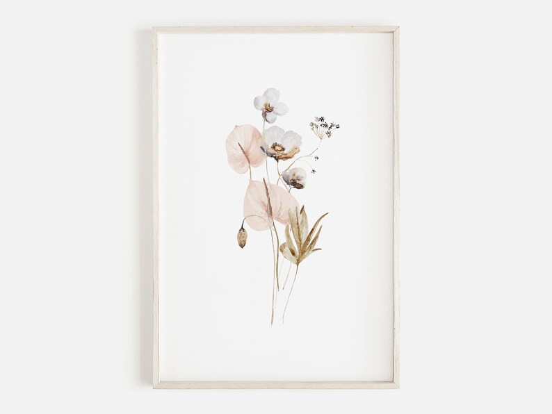 Blush Pink Wildflowers, Meadow Floral Print, Watercolor Flowers ...