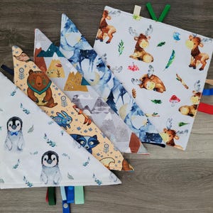 Baby label comforter, sensory comforter, baby play blanket
