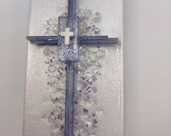 Stained Glass Cross, Cross Wall Décor, Resin Cross, Christian Gift, Housewarming Gift, Beach Decor, Crushed Glass, Inspirational