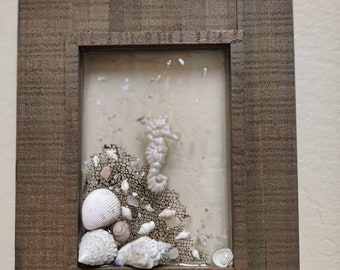 Seashells set in resin for beach decor, beach house wall art, Coastal decor, Ocean Art, Nautical decor, Seaglass wall art, Sea Horse.