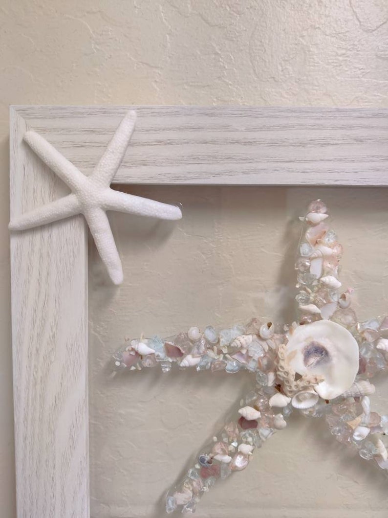 Seashell Starfish, coral, beach decor, beach wedding gift, beach art, coastal decor, nautical decor, 13 x 11 Framed Art image 2