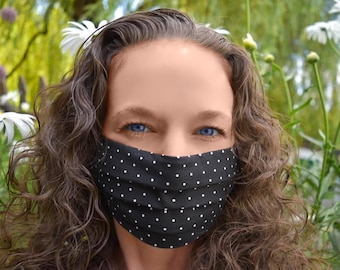 Mouth Cover Washable &Breathable Cotton Polka Dot Face Bandanas for Women Blue 5PC Adult Reusable Face Màsc
