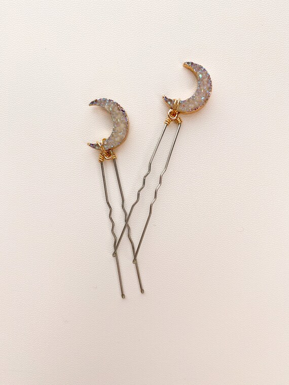 Crescent Moon Hair Pins Set of 2 Festival Hair Bridal Hair Etsy