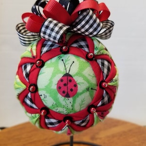 Handmade Quilted Ladybug Ornament: Spring Summer Decor