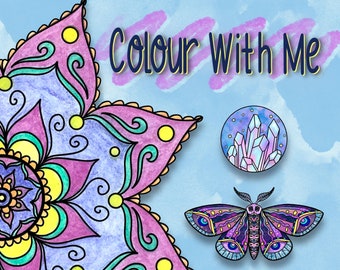 Color With Me de Jacky B ~ descarga instantánea ~ libro para colorear para adultos ~ diario de arte ~ medios mixtos ~ diversión creativa