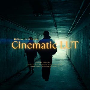 May include: Two people walk through a dark tunnel with a bright light at the end. The text "iPhone 15 / 16 Pro Max Cinematic LUT" is displayed in yellow on a black background. The text "Cinematic Memories" is displayed in white on a black background. The text "Shot on an iPhone 15 Pro Max with the Cinemarphic 135s by Frewwell. Graded in Davinci using the Obscura LUT" is displayed in white on a black background.