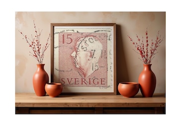 Suecia 15 Ore Variante Vintage Suecia 15 Ore King Stamp Descarga Digital / Sverige Classic Postage