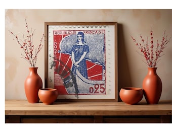 Francia 0.25 Rojo Azul Sower Sello República Francesa Usado Clásico Francés Definitivo Estilo Marianne