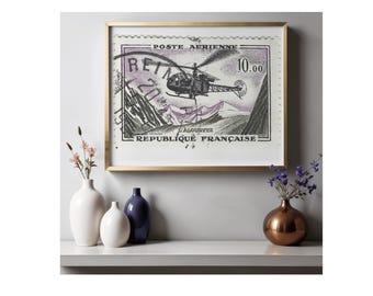 Francobollo di posta aerea vintage della Francia – Elicottero Poste Aérienne Alouette – Arte da parete stampabile – Download digitale