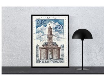 Vintage Uire France Stamp Printable – République Française Historic Tower Wall Art – French Architecture Digital Download