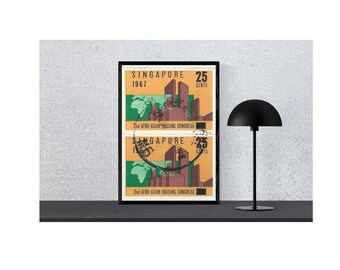 Vintage Singapore 25 Cents Stamps Digital Download | Afro Asian Housing Congress Stamp Art