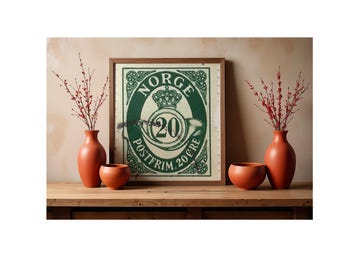 Noruega 20 Øre Posthorn Vintage Verde Sello Postal Descarga Digital