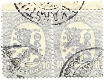 Znaczek pocztowy "Vintage Finland Pair Stamp" 10 pensów, Lion Suomi, podwójne cyfrowe pobieranie