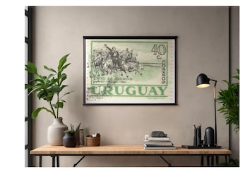 Vintage Uruguay 40C stempel digitale download | Postzegelkunst groene ruiters