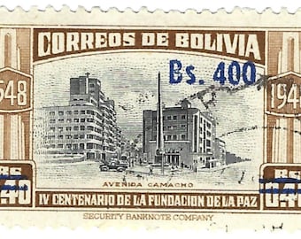 Sello Bolivia Vintage 1948 Avenida Camacho La Paz (Descarga Digital) USO COMERCIAL INCLUIDO