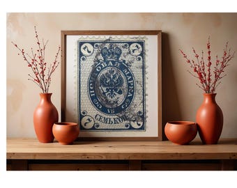 Timbre héraldique bleu Kopek Empire russe 7 | Art postal de l'aigle impérial