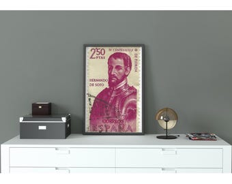 Hiszpania Hernando de Soto 2,50 Ptas Vintage Znaczek pocztowy do pobrania cyfrowego