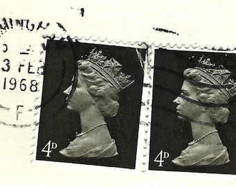 Vintage UK Queen Elizabeth II Stamp Pair 4d 1968 Birmingham Postmark Postal History Digital Download Commercial Use Included