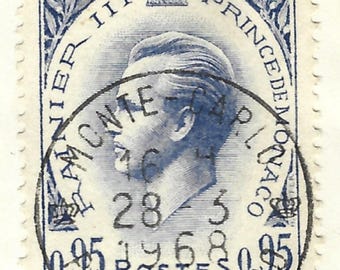 Sello antiguo de Mónaco Rainier III, 0,95 francos, matasellos de Montecarlo de 1968, descarga digital de historia postal.