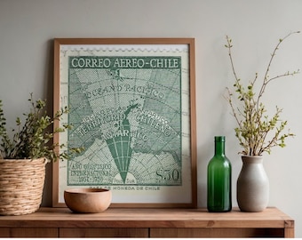 Chile 50 Centavos Auténtico Sello Postal Vintage de Correo Aéreo Arte / Mapa Antártico / Real Chile Postal Imprimible Descarga