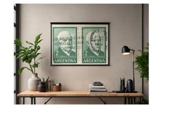 Sellos antiguos de Argentina de 2 pesos (descarga digital) / Arte de sellos postales con retrato verde
