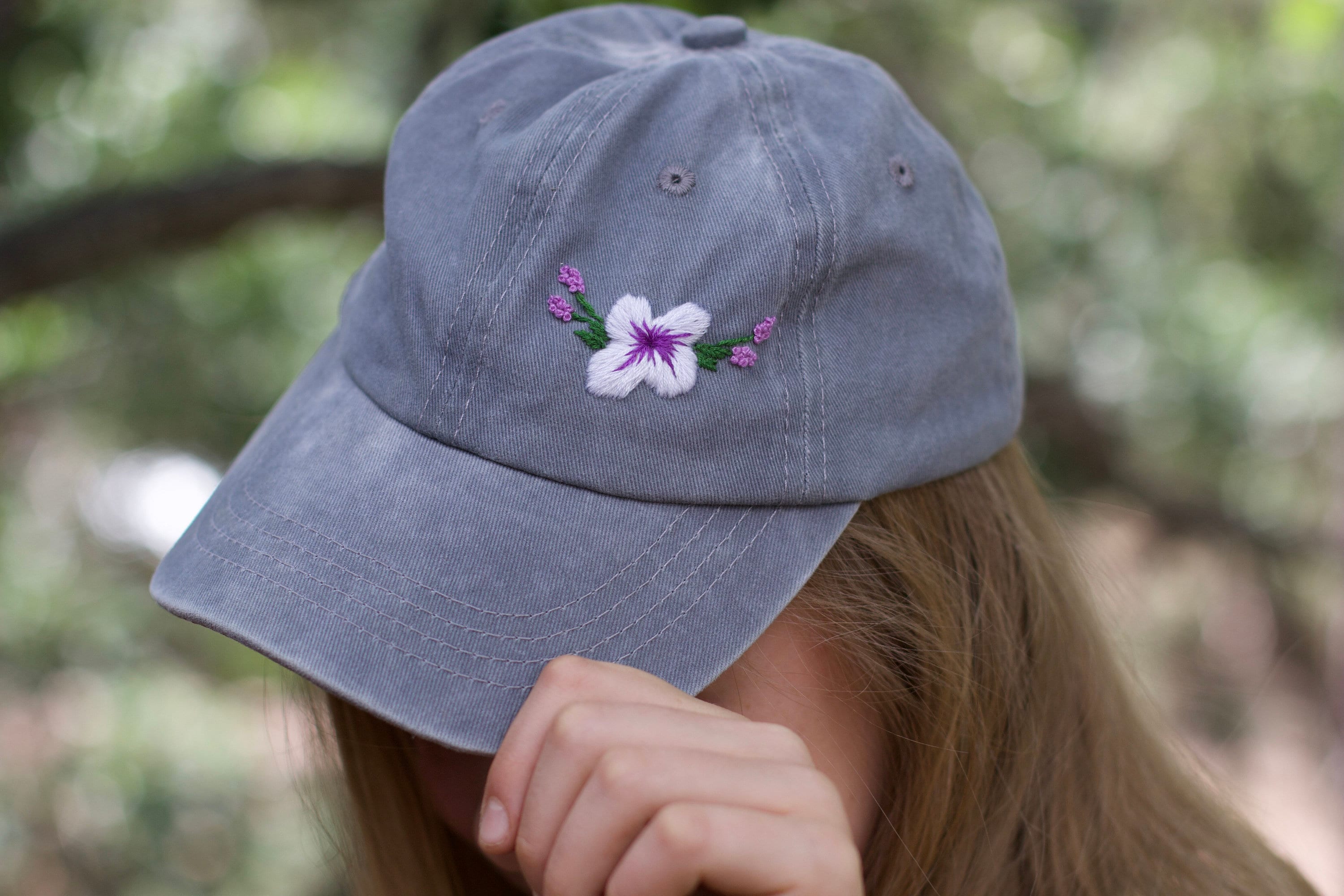 Pansy and Lavender Embroidered Hat / Embroidered Hat / Simple Etsy UK